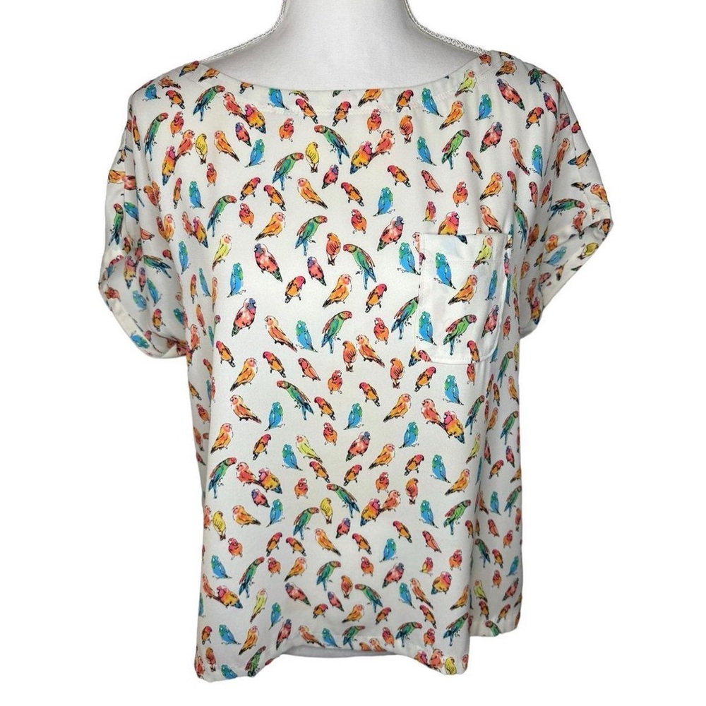Ann Taylor LOFT |  Tropical Bird Print Short Sleeve Blouse Sz XSP EUC